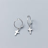 Real 925 Sterling Silver Star Cross Beads Heart Pendant Hoop Earrings For Women Party Prevent Allergy Trendy Fine Jewelry