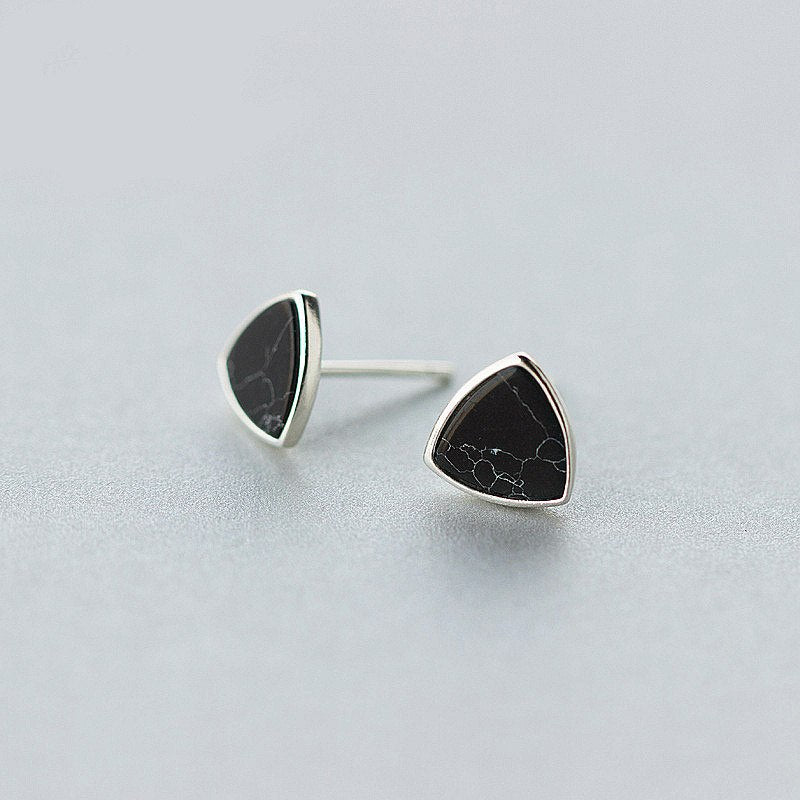 Real 925 Sterling Silver Vintage Turquoise Geometric Triangle Stud Earrings 2020 Fine Jewelry For Women Accessories Gift