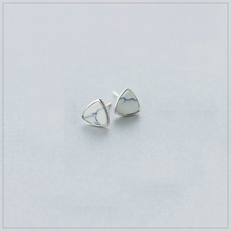 Real 925 Sterling Silver Vintage Turquoise Geometric Triangle Stud Earrings 2020 Fine Jewelry For Women Accessories Gift