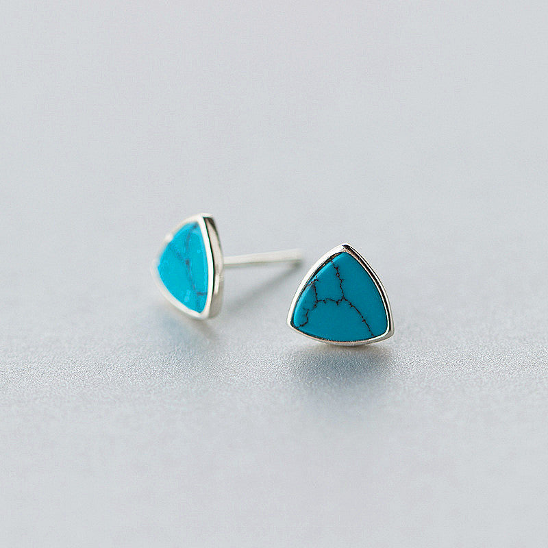 Real 925 Sterling Silver Vintage Turquoise Geometric Triangle Stud Earrings 2020 Fine Jewelry For Women Accessories Gift