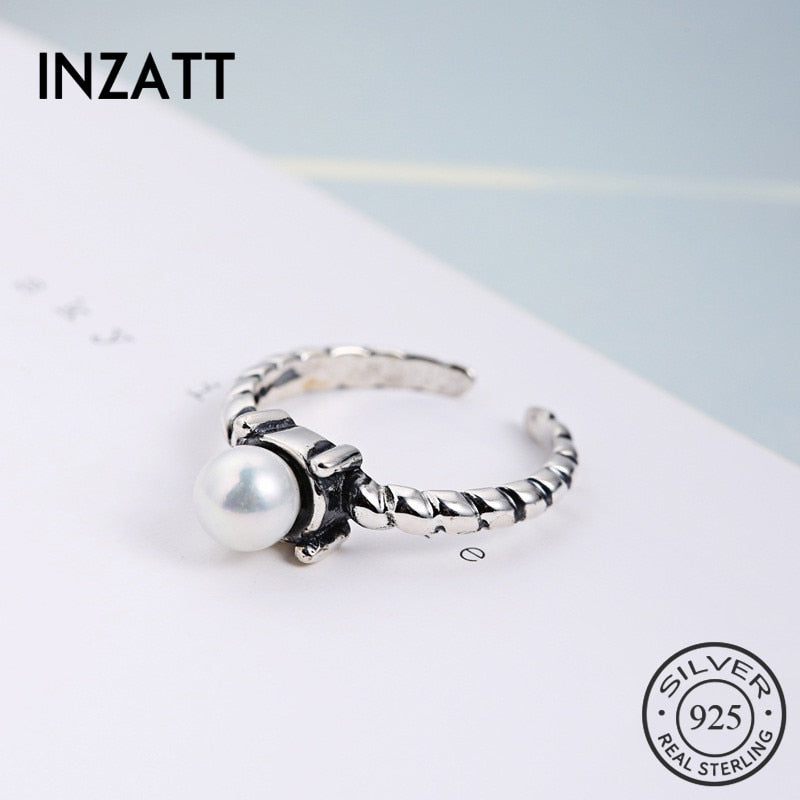 Real 925 Sterling Silver Vintage Twist pearl Adjustable Ring Prevent allergy Fine Jewelry For Women Party Accessories