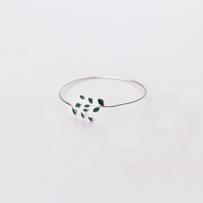 Real 925 Sterling Sliver Enamel Red Green Colors Leaves Plant Bracelet Fine Jewelry For Women Party Cute Accessories Gift