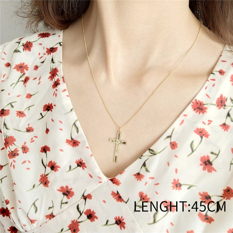 Religious Real 925 Sterling Silver Cross Christian Pendant Necklaces 45CM 55CM Chain Fine Jewelry For Women Fashion Gift