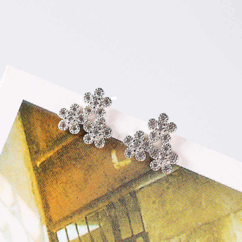 Romantic 925 Sterling Silver Snowflake Zircon Flower Stud Earrings Fine Jewelry Two Colors For Women Wedding Party Gift