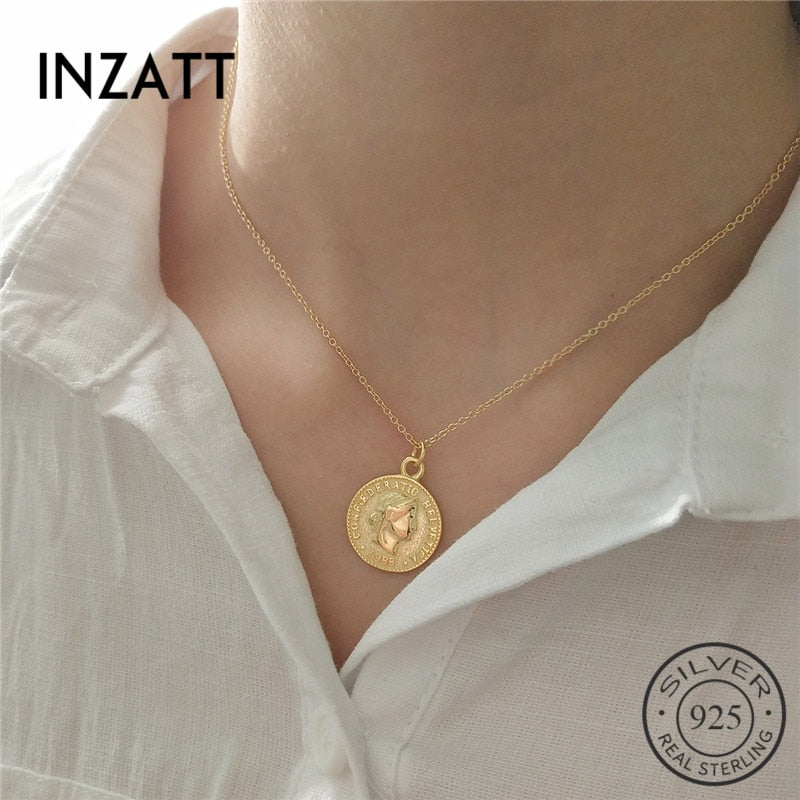 Trendy Dollar Coin Pendant Necklace 925 Sterling Silver Gold Color Round For Women Exquisite Fashion Jewelry 2020 Gift
