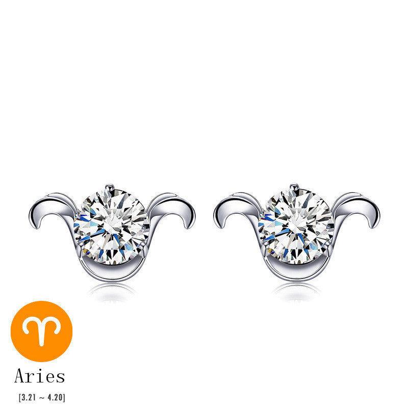 Trendy Real 925 Sterling Silver Zircon Constellation Stud Earrings Party For Women Leo Gemini Aries Fine Jewelry Gift