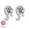 Trendy Real 925 Sterling Silver Zircon Constellation Stud Earrings Party For Women Leo Gemini Aries Fine Jewelry Gift