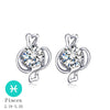 Trendy Real 925 Sterling Silver Zircon Constellation Stud Earrings Party For Women Leo Gemini Aries Fine Jewelry Gift