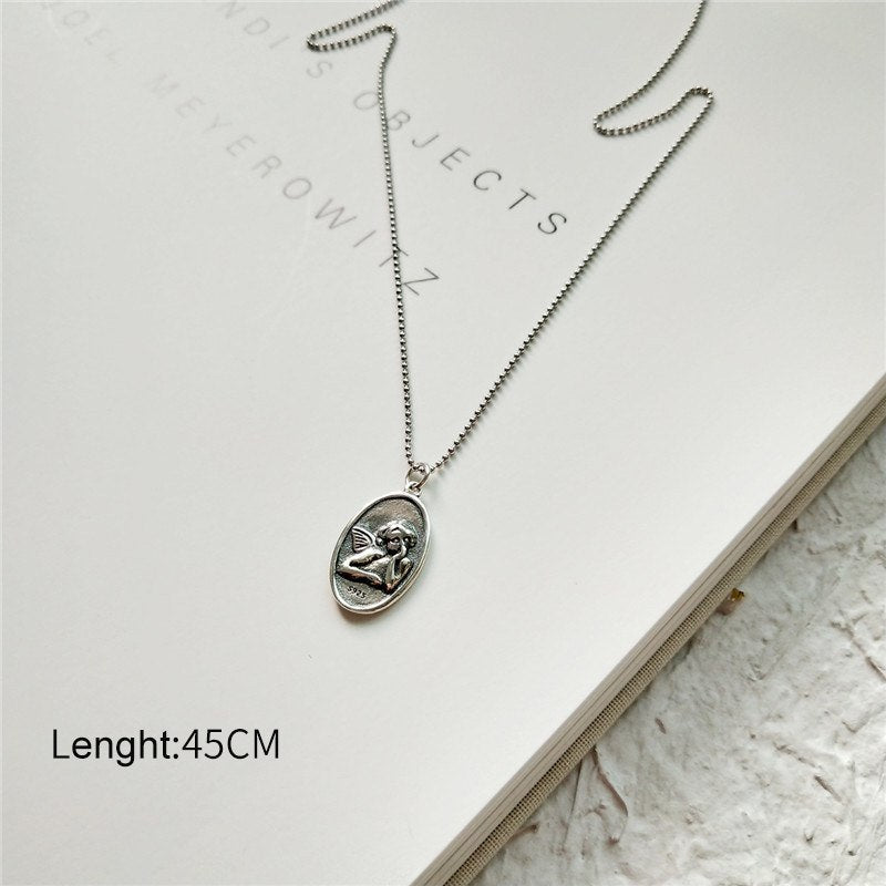 Vintage Guardian Angel Baby Bead Chain Pendant Necklace Charm 925 Sterling Silver Fine Jewelry For Women Engagement Party