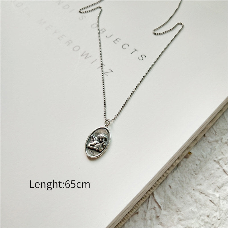 Vintage Guardian Angel Baby Bead Chain Pendant Necklace Charm 925 Sterling Silver Fine Jewelry For Women Engagement Party
