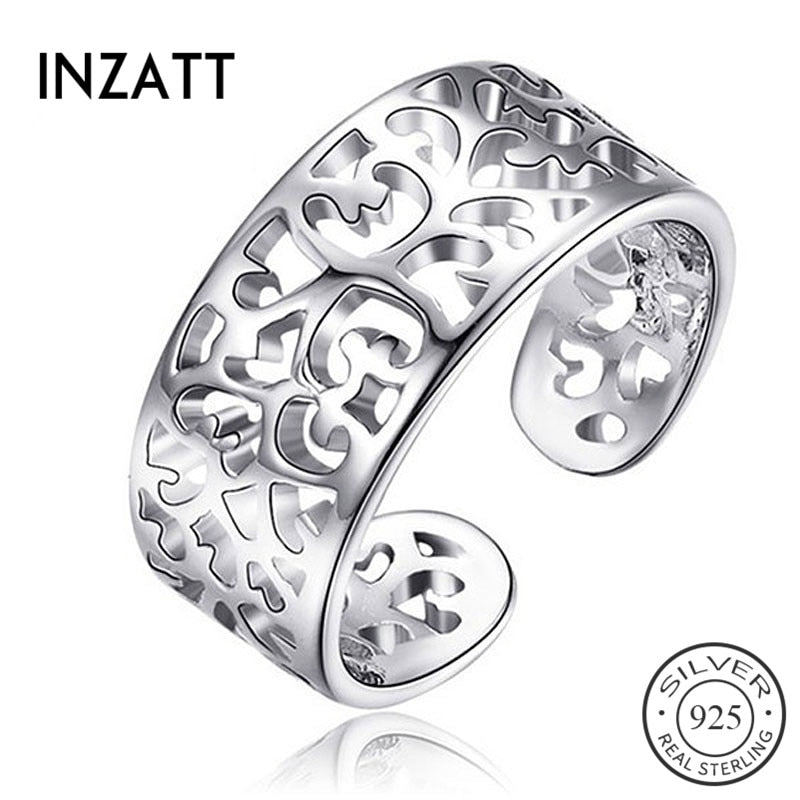 Vintage Hollow Carved Adjustable Ring Authentic 925 Sterling Silver For Women Party Bohemia Fine Jewelry Accessories Gift