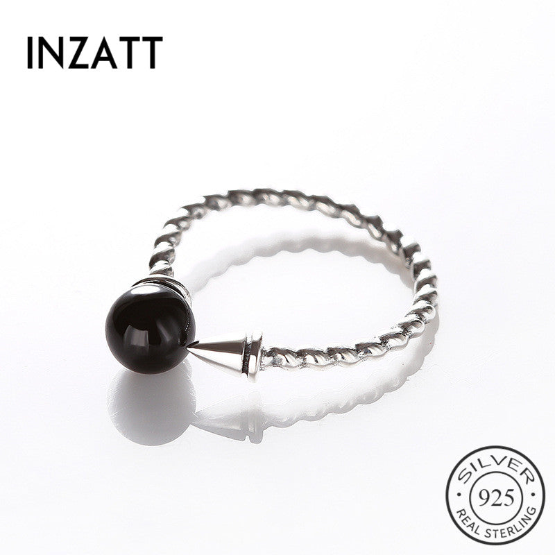 Vintage Personality Conical Arrow black Agate Adjustable Spiral Ring Real 925 Sterling Silver Fine Jewelry For Women Gift