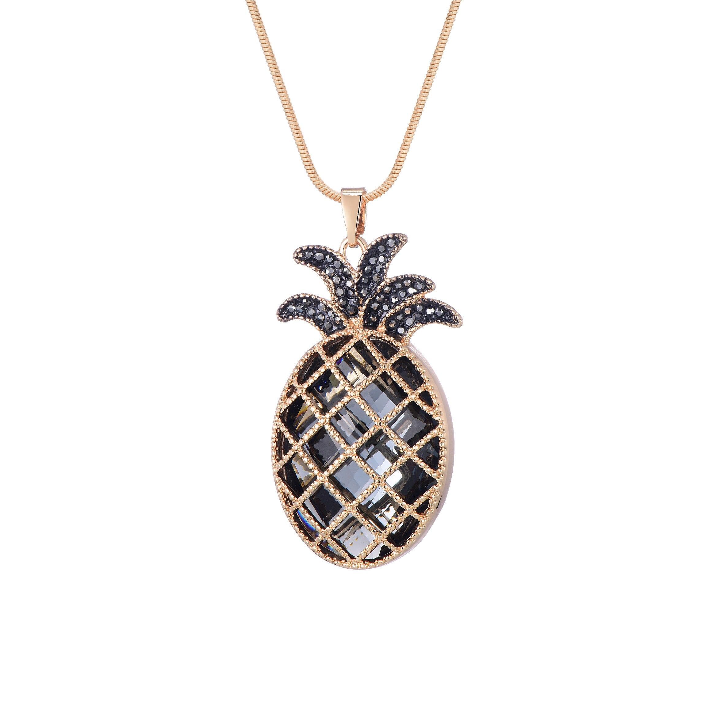 INs CZ Plant Pendant Necklace For Women Silvery/Gun Gold Pineapple Snake Chain Ladies Pendant Necklace Crystal Jewelry 2022