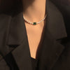 IOY IRENE Retro Geometry Square Green Glass Imitation Pearl Short Clavicle Necklace For Women Jewelry N2355