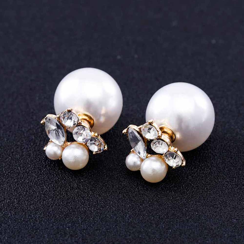 Fashion Jewelry Women Pearl Earrings Double Sided Ball Crystal Pearl Stud Earrings For Women Girl