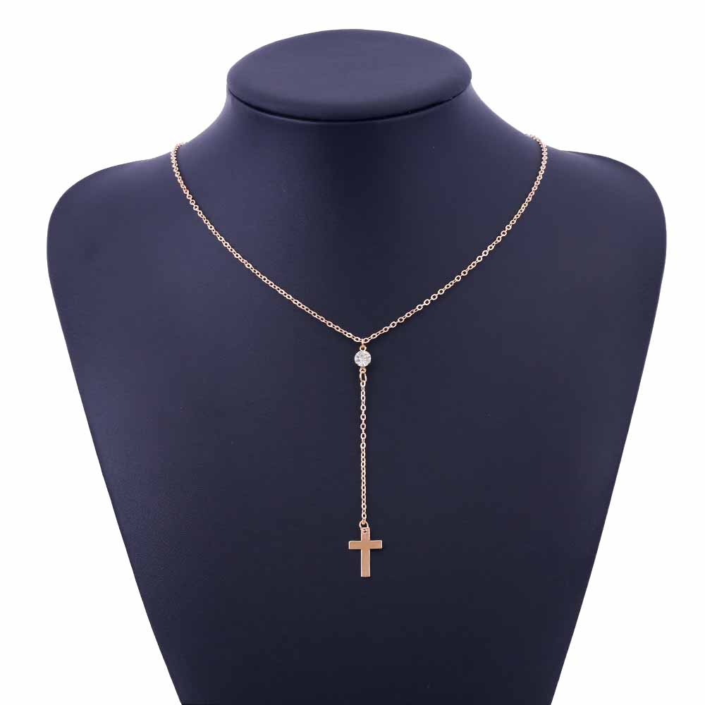2020 Simple Y Necklace with Cubic Zirconia Cross Lariat Necklace For Women Charm Necklacer