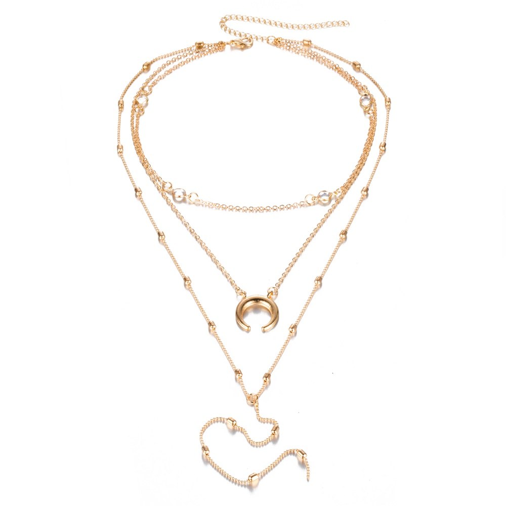 Bohemia Moon Round Chain Choker Necklace Vintage Silver Pendant Necklace Female Personality Jewelry