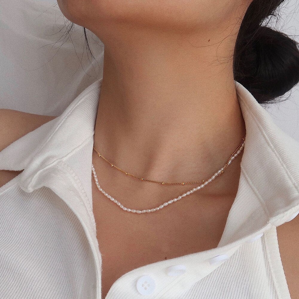 IPARAM  Simple Layered OT Buckle Necklace Female Vintage Double Chain Geometric Pendant Collar Necklace Jewelry Gift