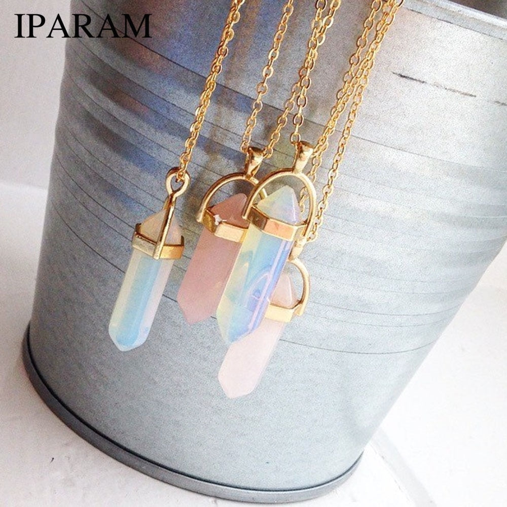 IPARAM  Trend Crystals Necklace Bohemian Hexagon Opal Pendant Necklace Female Hexagon Crystal Necklace Gift 2021