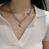 IPARAM Punk Metal Heart OT Buckle Chain Necklace Women's Retro Silver Color Thick Chain Collar Pendant Necklace Bohemian Jewelry