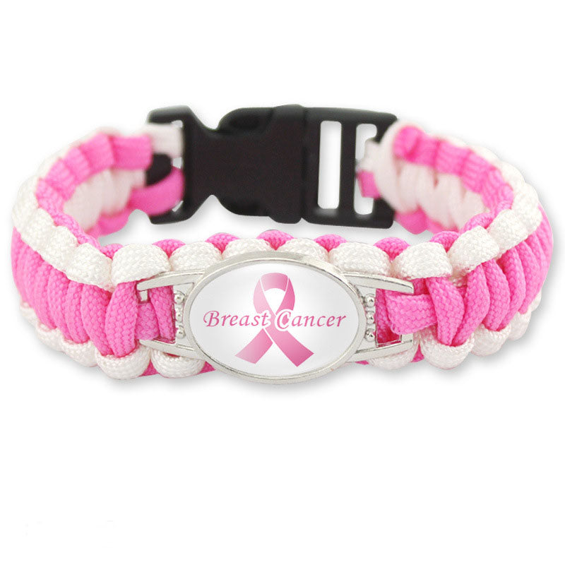 Breast Cancer Awareness Medical Alert Bracelet For Women Outdoor Camping Rescue Braided Rope Survival Bracelet Jewelry