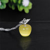 Fashion Crystal Apple Pendant Silver Chain Fruit Necklace For Women Girls Elegant Jewelry Pink Red Blue White Green Opal
