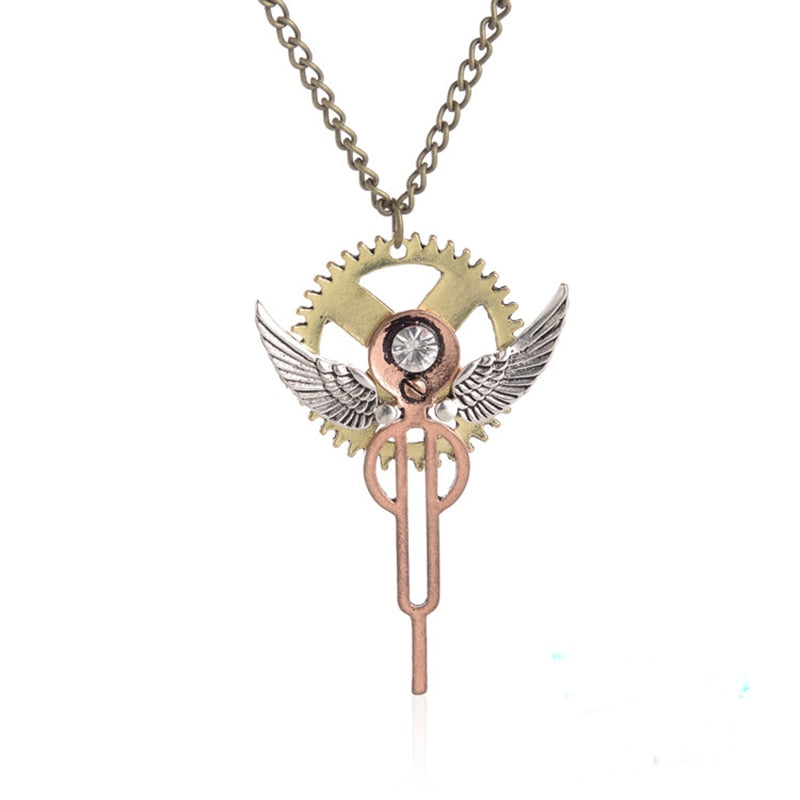 Fashion Crystal Key Heart Anchor Pendant Beaded Chain Steampunk Necklace Vintage Steam Punk Costume Jewelry For Women