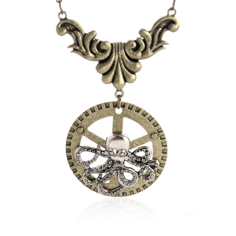Fashion Crystal Key Heart Anchor Pendant Beaded Chain Steampunk Necklace Vintage Steam Punk Costume Jewelry For Women