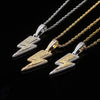 Iced Out AAA Zircon Lightning Pendant & 24" Stainless Steel Rope Chain Necklace Men'S Hip Hop Jewelry Gift