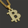 Iced Out Bling Bitcoin Pendant Necklace Dollar Symbol Micro Pave Crystal Zircon Hip Hop Money B Letter Charm Jewelry