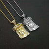 Iced Out Bling Jesus Head Pendant With Chain Stainless Steel Rhinestone Gold Color Men's Hip Hop Street Jewelry