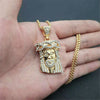 Iced Out Bling Jesus Head Pendant With Chain Stainless Steel Rhinestone Gold Color Men's Hip Hop Street Jewelry