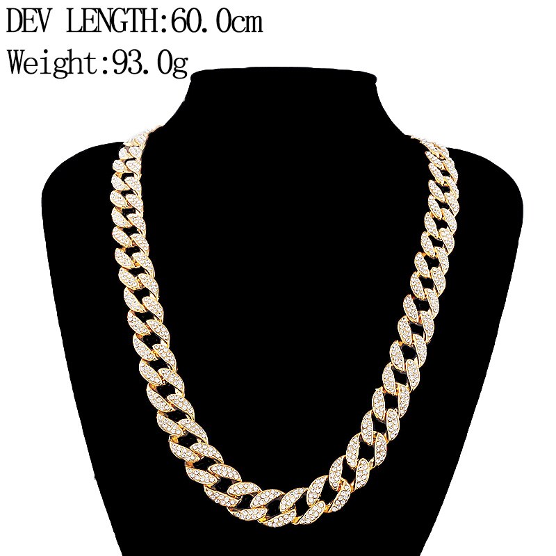 Iced Out Chain Hip Hop Necklace Charms Jewelry Gold Silver Color Rhinestone CZ Clasp Choker For Men Rapper Bling Long Necklace