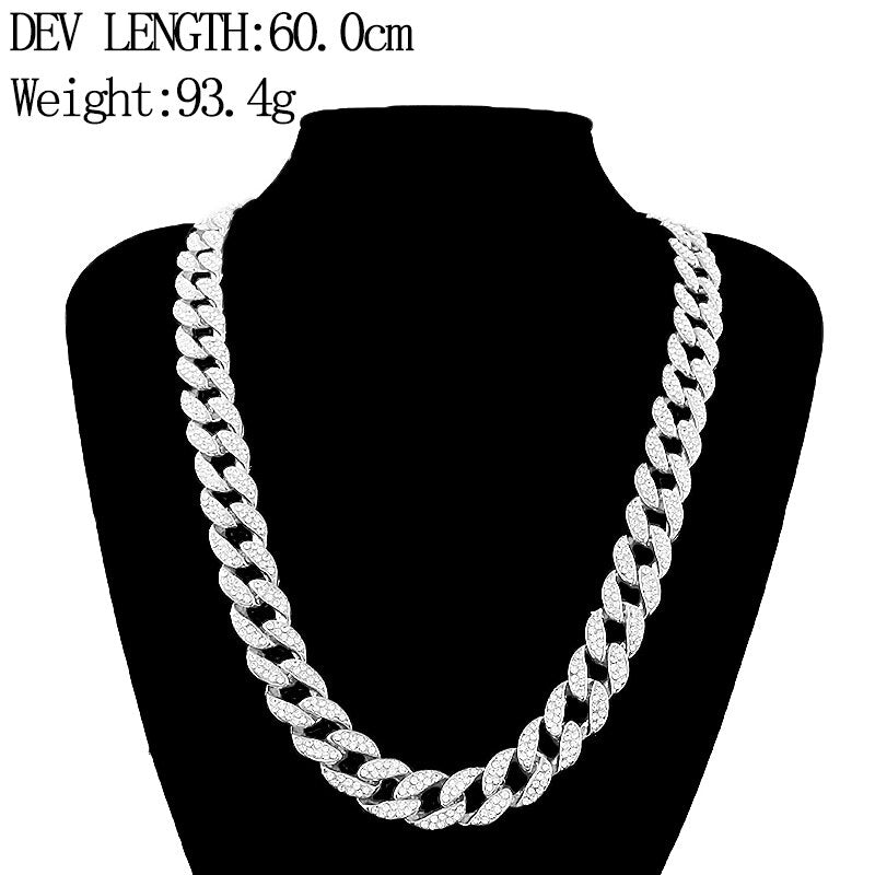 Iced Out Chain Hip Hop Necklace Charms Jewelry Gold Silver Color Rhinestone CZ Clasp Choker For Men Rapper Bling Long Necklace