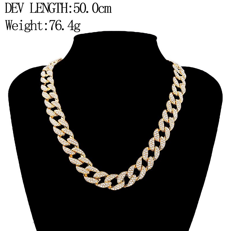 Iced Out Chain Hip Hop Necklace Charms Jewelry Gold Silver Color Rhinestone CZ Clasp Choker For Men Rapper Bling Long Necklace