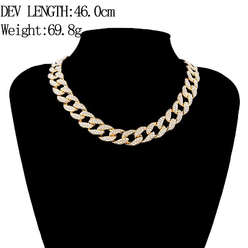 Iced Out Chain Hip Hop Necklace Charms Jewelry Gold Silver Color Rhinestone CZ Clasp Choker For Men Rapper Bling Long Necklace