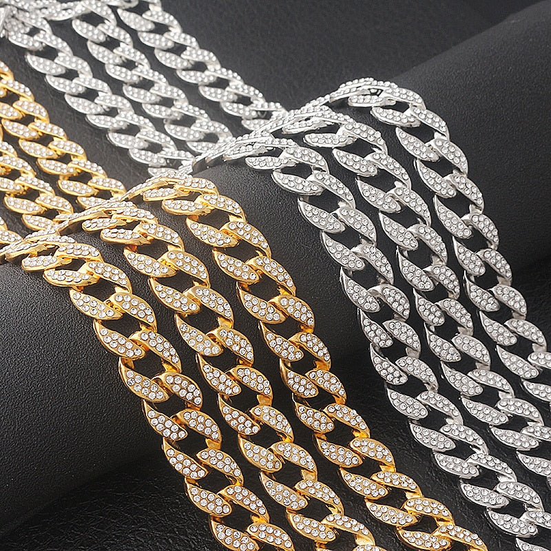 Iced Out Chain Hip Hop Necklace Charms Jewelry Gold Silver Color Rhinestone CZ Clasp Choker For Men Rapper Bling Long Necklace