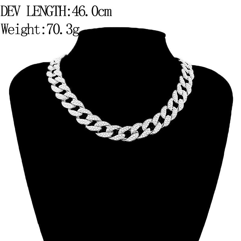 Iced Out Chain Hip Hop Necklace Charms Jewelry Gold Silver Color Rhinestone CZ Clasp Choker For Men Rapper Bling Long Necklace