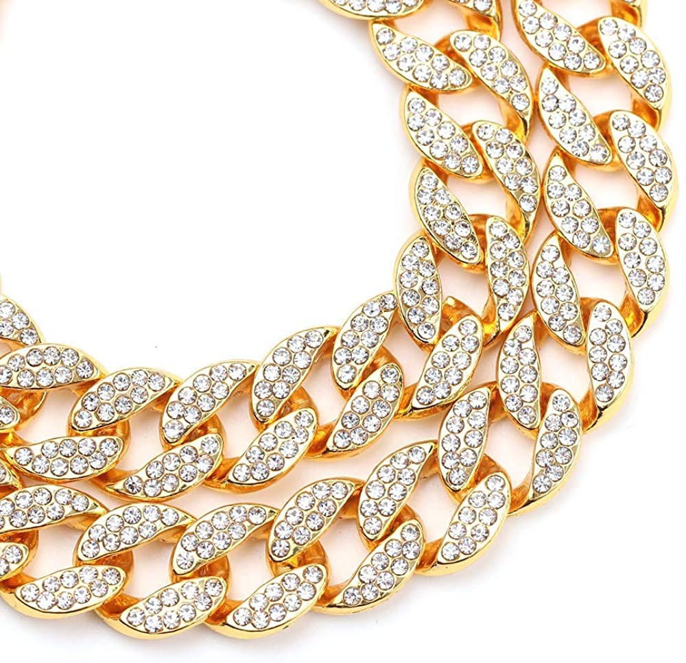 Iced Out Chain Hip Hop Necklace Charms Jewelry Gold Silver Color Rhinestone CZ Clasp Choker For Men Rapper Bling Long Necklace