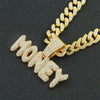 Iced Out Crystal Letter Money Pendant With Hip Hop Big 13mm Miami Cuban Chain Necklace For Men Party Jewelry