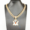 Iced Out Cubic Zircon Ghost Of Grimace Pendant & Necklace For Men Women Hip Hop Jewelry With Miami Cuban Chains