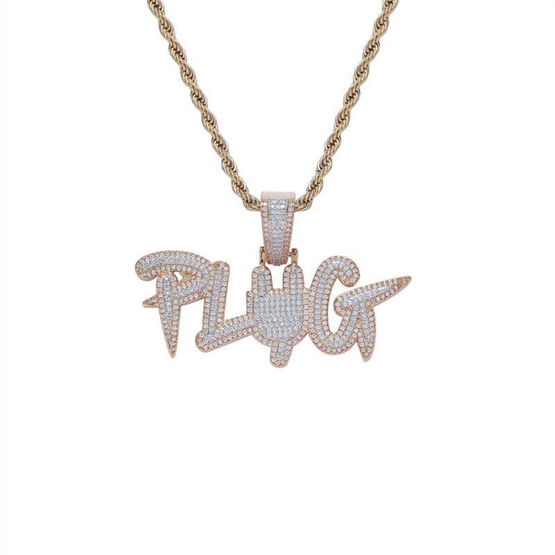 Iced Out Cubic Zircon Plug Pendant Necklace For Men Hip Hop Crystal Letter Jewelry Accessories