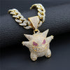 Iced Out Ghost Pendant With Big Square AAA Zircon Tennis Chain Chokers  Hip Hop Anime Jewelry For Game Boy Gift