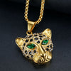Iced Out Green Eyed Leopard head Pendant Necklace Men's Stainless Steel Golden Chain Hip Hop Jewelry  Punk 2021 Trend Friends Gi
