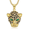 Iced Out Green Eyed Leopard head Pendant Necklace Men's Stainless Steel Golden Chain Hip Hop Jewelry  Punk 2021 Trend Friends Gi