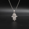 Iced Out Hamsa Hand Fatima Palm Pendant Necklace Free Steel Chain Gold Silver Color Cubic Zircon Men Hip Hop Chain Jewelry Gift