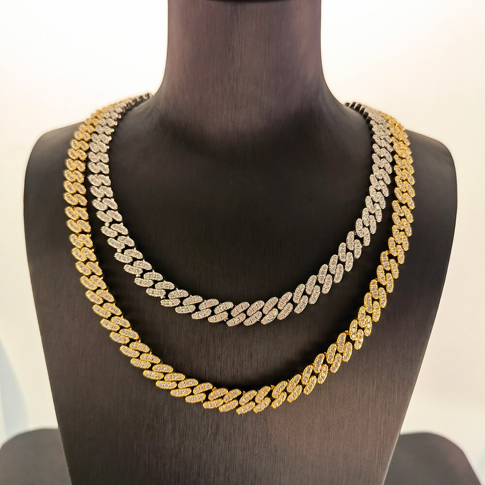 Iced Out Style 9mm CZ Cuban Link Chain Zirconia Miami Cuban Link Chain Bling Rapper Choker Necklace