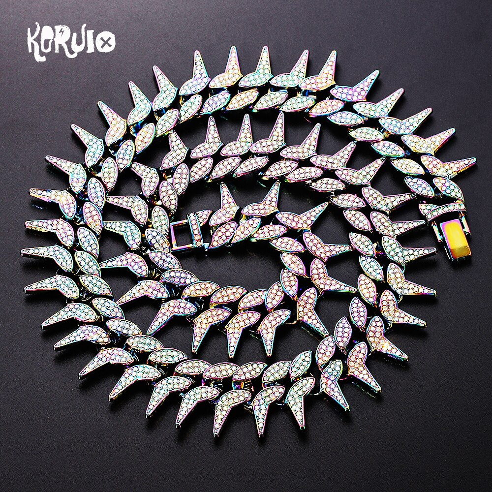 Iced Out Paved Rhinestone Cuba Spine Chain Jewelry CZ Bling Rapper Necklace for Men HipHop Choker Man Bar Nightclub Accessories