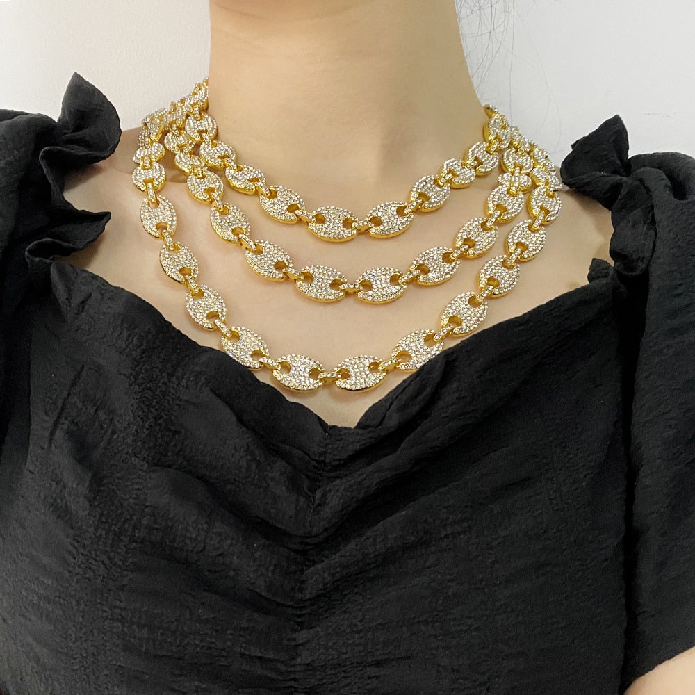 Iced Out Rhinestone Chain Necklace Choker Men Women Gothic Streetwear Hip hop Rock Necklaces Nightclub Rapper Couple Charms