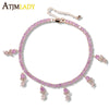 Iced Out Sparking Bling CZ Pink Pinky Necklace Women Jewelry Bling 5A CZ Tennis Chain Cute Lovely Bunny Charm Drip CZ Choker